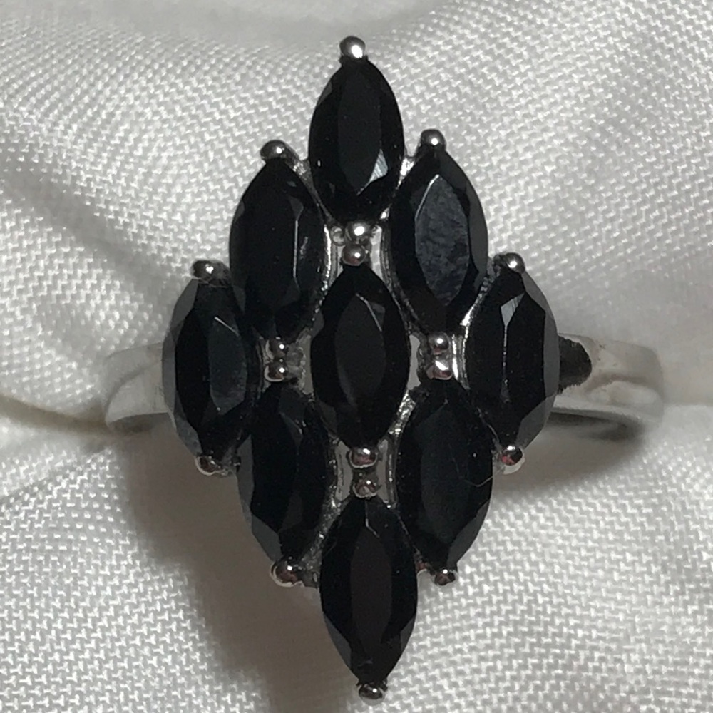 🌹Black Spinel Marquis cluster Ring
